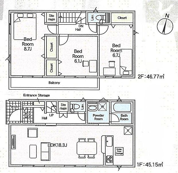 (1号棟)、価格3388万円、3LDK、土地面積107.89m2、建物面積91.92m2