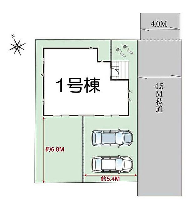 ≪全体区画図≫
駐車2台可能（車種による）！急な来客時や、ご家族の自転車スペースとしても大活躍♪
奥行きのある庭付！