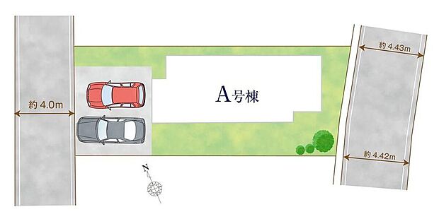 ≪全体区画図≫駐車2台可能(車種による)!急な来客時や、ご家族の自転車スペースとしても大活躍♪