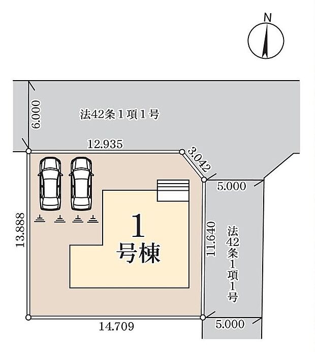 ≪全体区画図≫
開放感のある角地物件!
駐車2台可能(車種による)!急な来客時や、ご家族の自転車スペースとしても大活躍♪