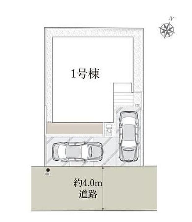 ≪全体区画図≫南前面道路で陽当たり良好♪駐車2台可能（車種による）！急な来客時や、ご家族の自転車スペースとしても大活躍♪