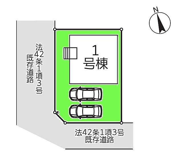 ≪全体区画図≫明るく開放感のある角地物件!駐車2台可能(車種による)!急な来客時や、ご家族の自転車スペースとしても大活躍♪
