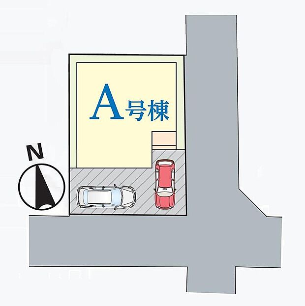 ≪全体区画図≫
明るく開放感のある角地物件♪
駐車2台可能(車種による)!急な来客時や、ご家族の自転車スペースとしても大活躍♪