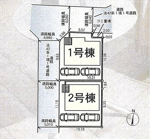 【全体区画図】駐車2台可能（車種による）！急な来客時や、ご家族の自転車スペースとしても大活躍♪