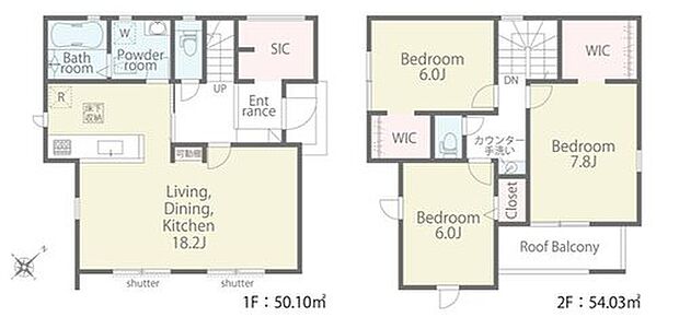 【3LDK】WICが2ヶ所・大型SIC等、収納が充実のプラン！
2階に手洗いカウンターがあるのも嬉しいですね！