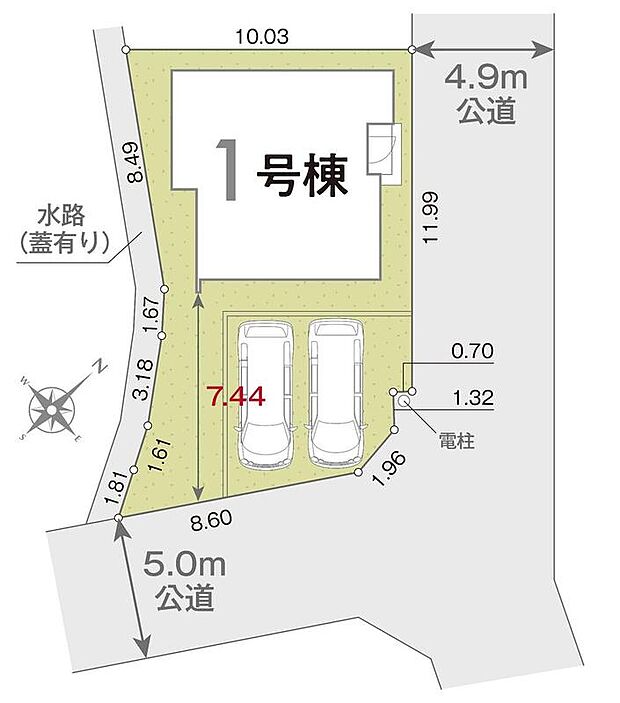 【全体区画図】駐車2台可能（車種による）！急な来客時や、ご家族の自転車スペースとしても大活躍♪