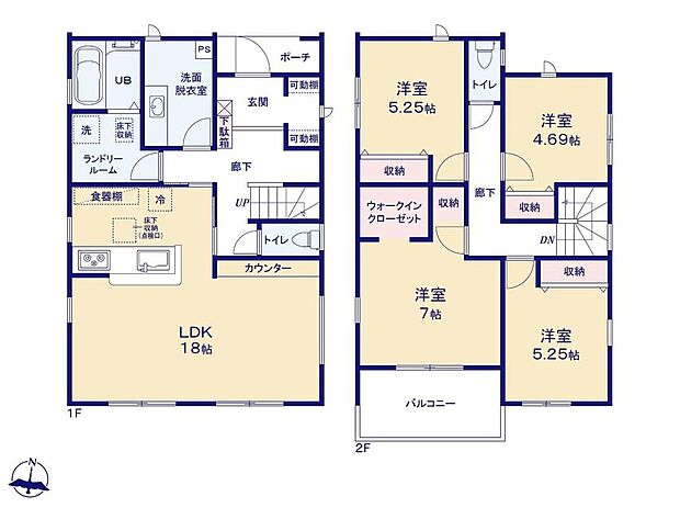 【4LDK】3面採光の明るいリビングは18帖の開放的な空間です!ランドリールームと洗面脱衣室も広々♪
主寝室には大型のWIC完備◎玄関には可動棚付きのSICを採用しました♪