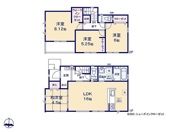 【4LDK】陽光に包まれる明るい全居室南向き！
WIC・SC・2回ホール物入付き！