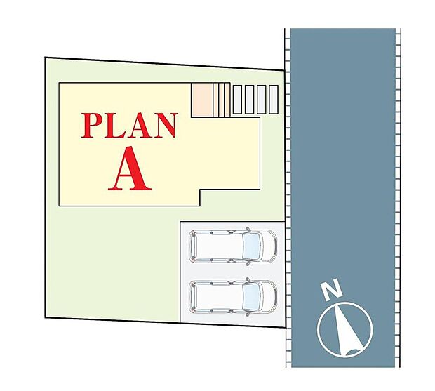 【全体区画図】駐車2台可能(車種による)!急な来客時や、ご家族の自転車スペースとしても大活躍♪
前面道路が6mと広いので、駐車もラクラク!