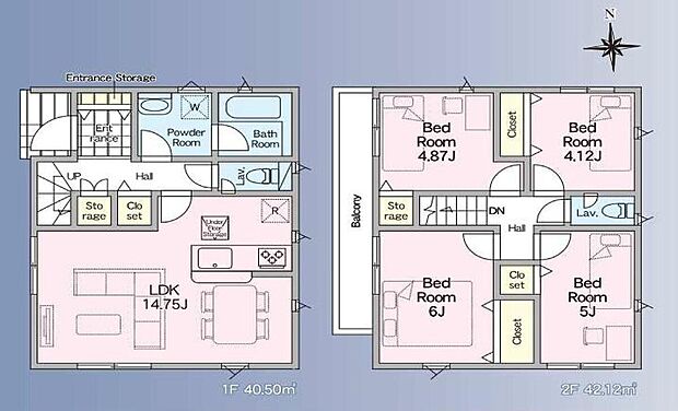 【4LDK】1階は家族と過ごすリビング、2階にプライベート空間を配したプランです♪
玄関にクローゼットと収納があるので便利です!
