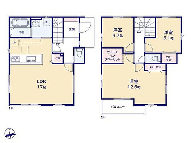 【3LDK】家事のしやすい水廻り集中設計、あると便利なリビング収納付き!
オプションで4LDKに間仕切対応可能です!