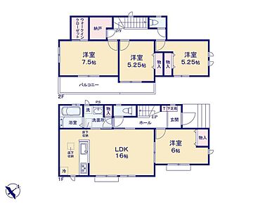 ウォークインクローゼットをはじめ、各居室には充分な収納スペースを確保したプラン♪
1.75帖のフリースペースは、在宅ワーク等にも便利ですね！ 