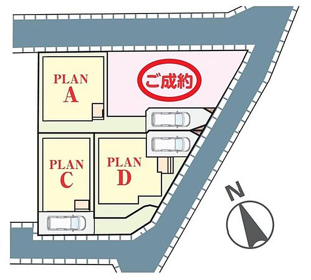 【全体区画図】全4棟の分譲地!カースペース1台分♪