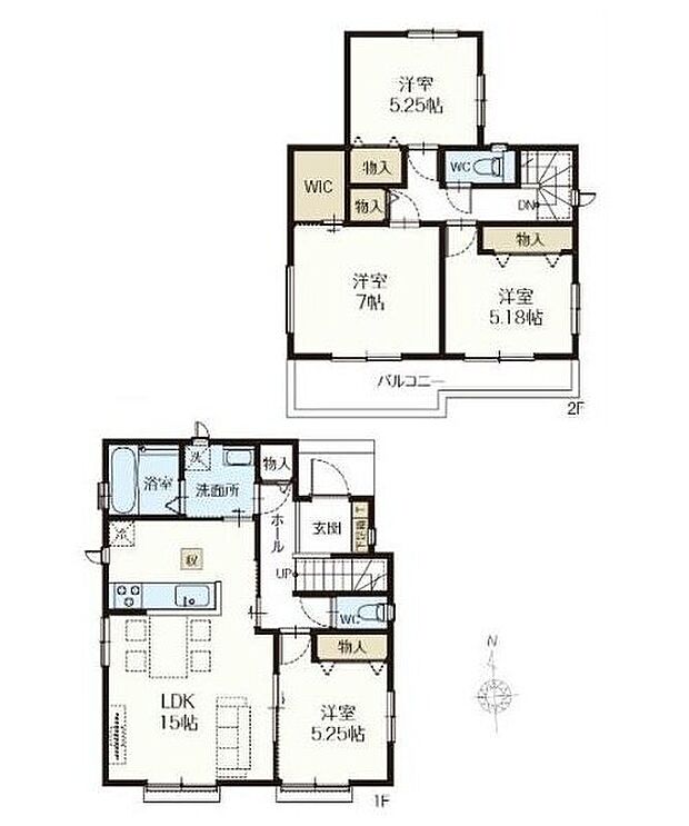 【4LDK】主寝室にはWIC、1・2階ホールに物入のある、しっかり収納プラン♪
南面ワイドバルコニーはお洗濯物もよく乾きそうですね