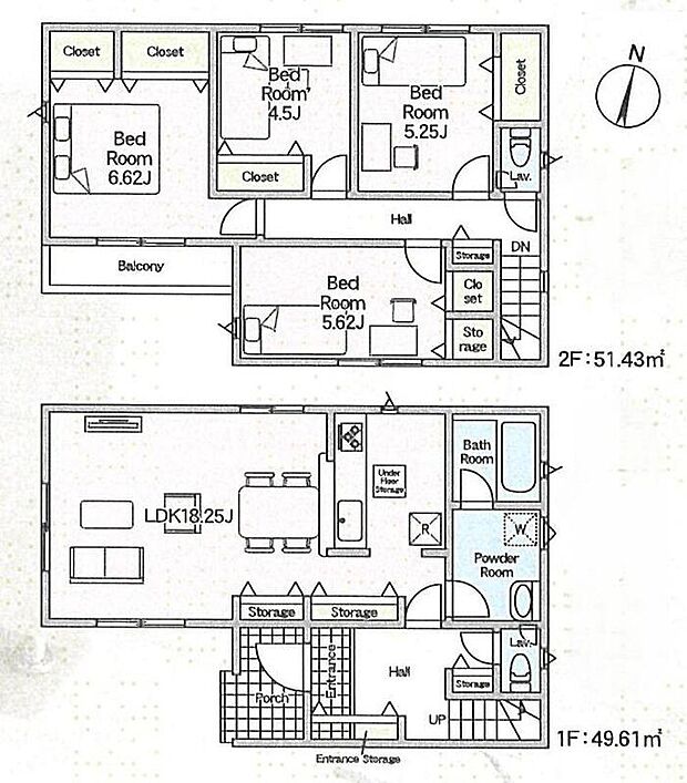 【4LDK】家事のしやすい水廻り集中設計、お掃除ラクラク全居室フローリングプラン♪
あると便利なリビング収納付き！