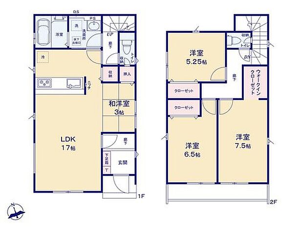 【3LDK】家事のしやすい水廻り集中設計、ホッとできる寛ぎの和室付きプラン♪
WICやリビング収納があるのも嬉しいですね！