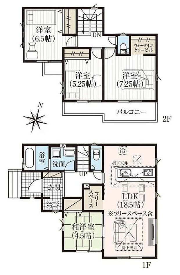 【4LDK】ホッとできる寛ぎの和洋室付きプラン♪リビングには便利なフリースペース!
寝室には収納力のあるWIC、玄関にSCもあるので、収納には困りませんね!
ワイドバルコニーでお洗濯・お布団干しもラクラクです!