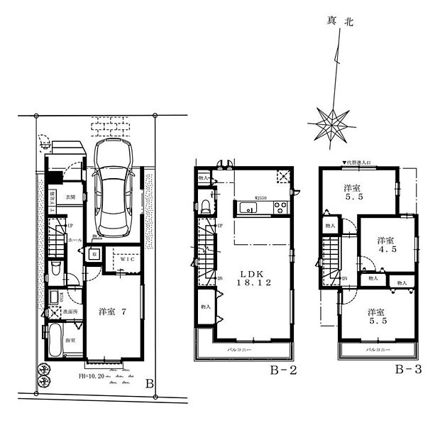 【4LDK】水廻り集中型設計プラン♪
2つのバルコニーは使い道様々！