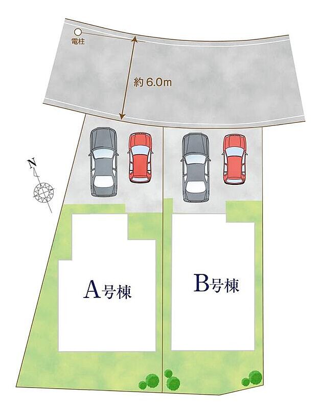 【≪全体区画図≫】駐車2台可能（車種による）！急な来客時や、ご家族の自転車スペースとしても大活躍♪