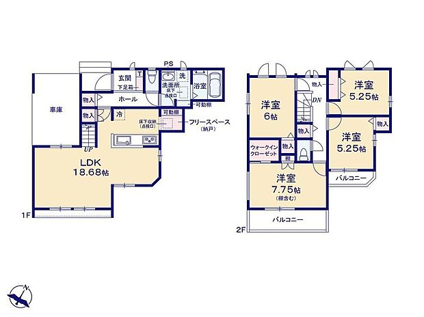【4LDK】家族のコミュニケーションがとりやすいリビングイン階段!
キッチン横にはパントリーのように利用可能な、便利なフリースペース付き!