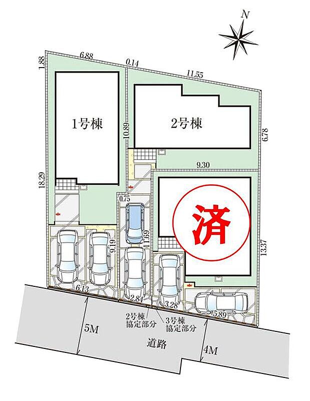 【全体区画図】駐車2台可能(車種による)!急な来客時や、ご家族の自転車スペースとしても大活躍♪