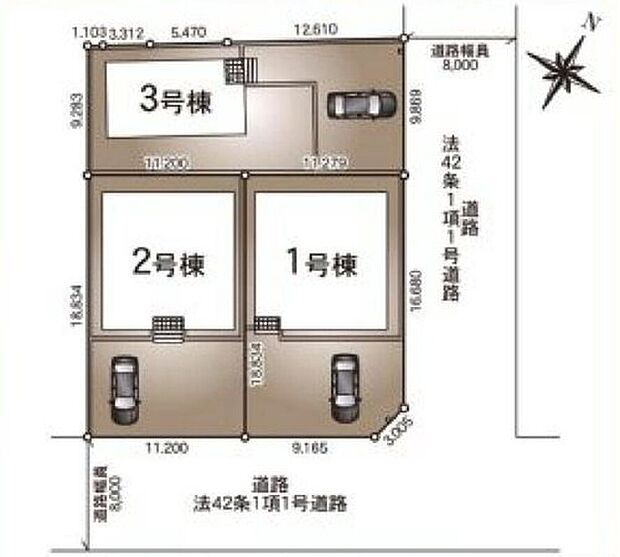 【区画図】駐車2台可能(車種による)!急な来客時や、ご家族の自転車スペースとしても大活躍♪