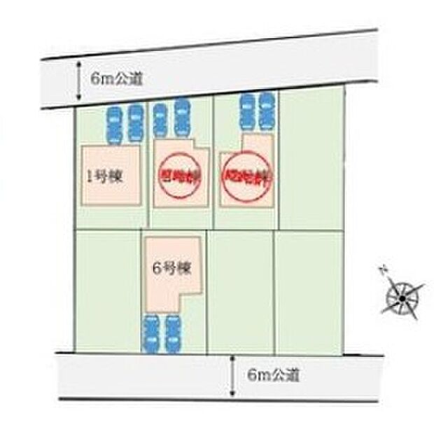 閑静な住宅地☆駐車スペースは２台分♪前面道路は開放感ある6ｍ幅！