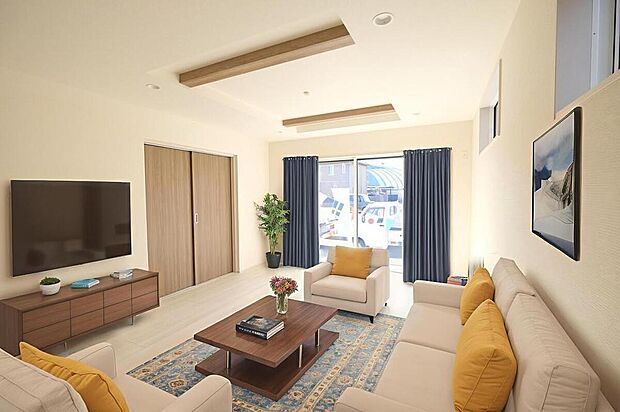 ◆リビングを温かく居心地の良い空間にしてくれる木目調の柔らかな風合い。休日はご家族みんなの癒しや憩いの場となってくれます♪※本家具がCGとなります。