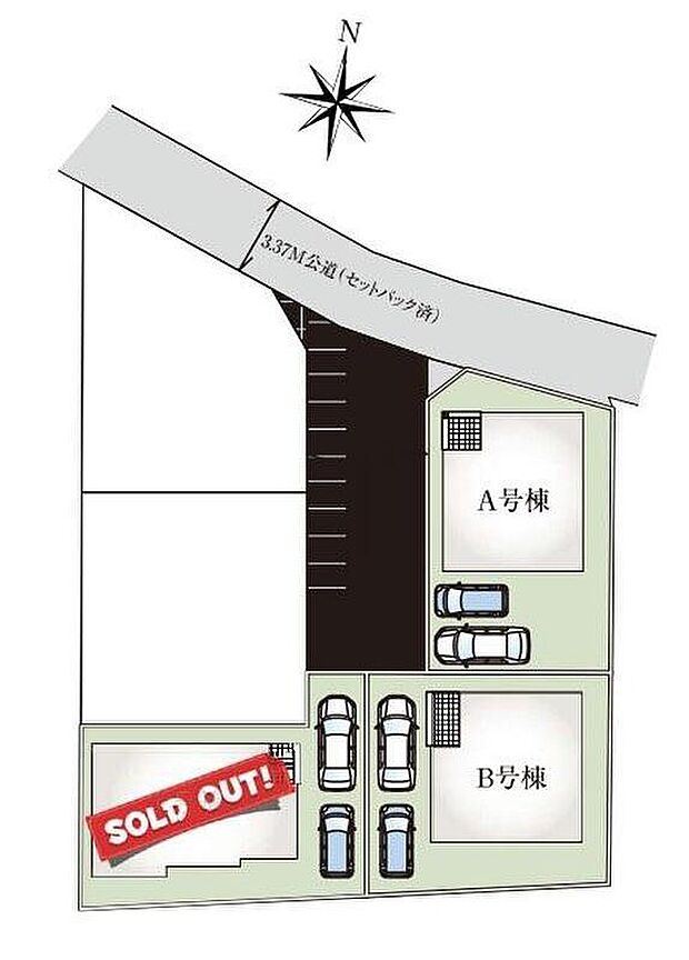 閑静な住宅地☆カースペースは2台分ご用意。空いたスペースは駐輪場としてもお使いいただけます◎