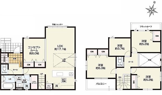(1号棟)、4LDK、土地面積147.38m2、建物面積105.57m2