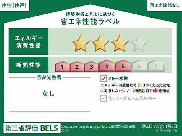こちらの物件はZEH水準を満たした、省エネ性能に優れた物件です。