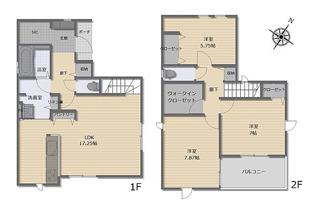 建物プラン例(1区画)3LDK、土地価格4490万円、土地面積111.63m2、建物価格1790万円、建物面積97.92m2
