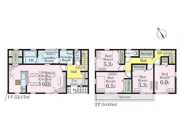 (1号棟)、4LDK、土地面積163.18m2、建物面積106.82m2
