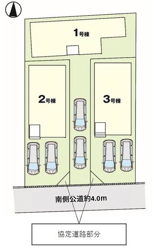 【全体区画図】閑静な住宅地☆カースペースは2台分ご用意。空いたスペースは駐輪場としてもお使いいただけます◎