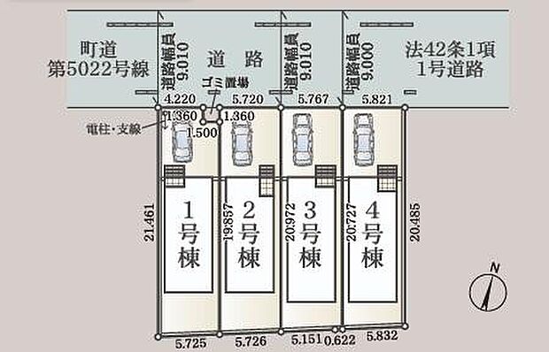 【全体区画図】閑静な住宅地☆カースペースご用意。空いたスペースは駐輪場としてもお使いいただけます◎
