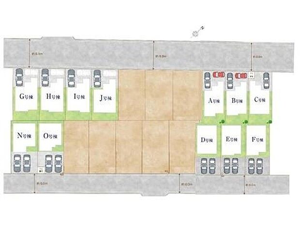 【全体区画図】閑静な住宅地☆カースペースは2台分ご用意。空いたスペースは駐輪場としてもお使いいただけます◎