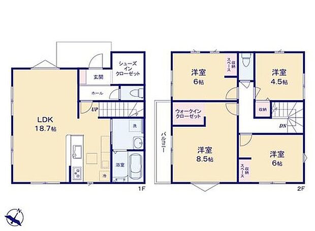 【4LDK】●家族とのつながりを意識した見通しのいい18帖超のリビングは会話が弾んでみんなを笑顔にします！
●便利な食洗機+シューズインクローク+Wクローゼット付き♪