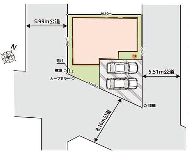 【全体区画図】閑静な住宅地☆カースペースは2台分ご用意。空いたスペースは駐輪場としてもお使いいただけます◎