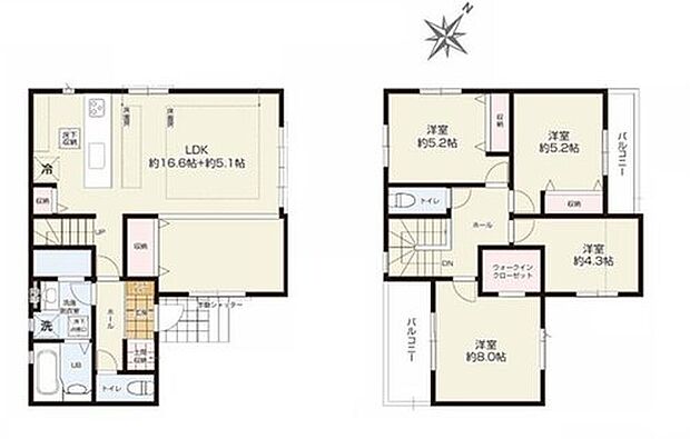 【4LDK】●家族とのつながりを意識した見通しのいいリビングは会話が弾んでみんなを笑顔にします！
●効率的でストレスのない家事動線。水回りが集中しており、移動がスムーズです♪