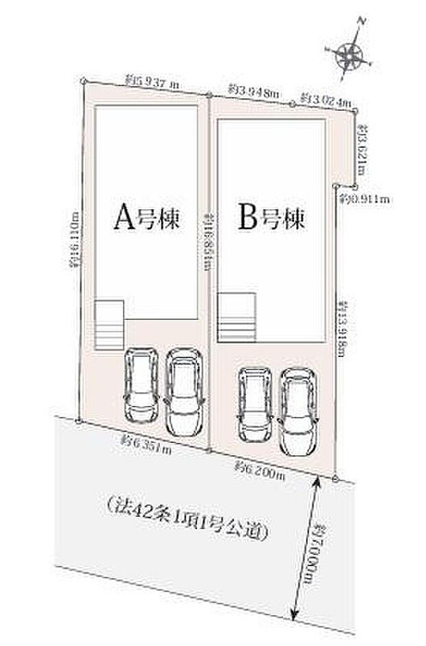 【全体区画図】閑静な住宅地☆カースペースは2台分ご用意。空いたスペースは駐輪場としてもお使いいただけます◎