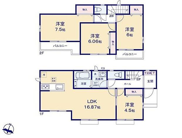 【4LDK】●家族とのつながりを意識した見通しのいいリビングは会話が弾んでみんなを笑顔にします!
●効率的でストレスのない家事動線。水回りが集中しており、移動がスムーズです♪
●全居室南向きで陽当たり良好♪
