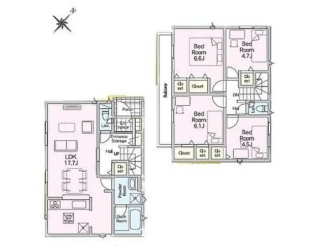 【4LDK】●家族とのつながりを意識した見通しのいいリビングは会話が弾んでみんなを笑顔にします！
●水回りが集中しており家事動線の良い間取り♪
●便利な玄関収納付き♪