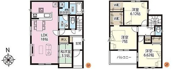 【4LDK】●隣り合う和室を開放すれば、ひときわ広々とした空間になるリビングダイニング
●水回りが集中しており、効率的でストレスのない家事動線
●増えがちな衣類やバッグなどを効率よく収納できるWIC!