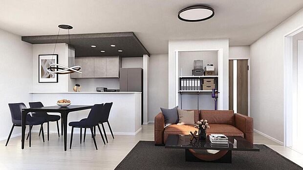 【完成予想図(内観)】◆LDKはご家族みんなが揃う大切な空間です♪テーブルやソファ、カーテン選び、レイアウトを考えるのも楽しいですね♪笑顔溢れる楽しい暮らしをイメージしながらご見学ください♪