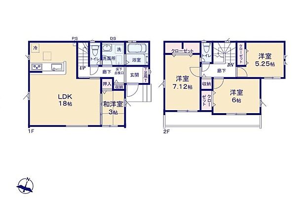 【4LDK】●全居室南向きで陽当り良好♪
●ＬＤＫは広々18帖♪家具レイアウトの幅も広がります♪
●リビング横にはちょっとした休憩スペースにぴったりな和洋室付き♪