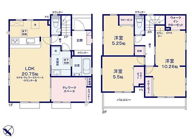 【3LDK】●開放感あふれる折上天井
●効率的でストレスのない家事動線。水回りが集中しており、移動がスムーズです♪
●将来の家族構成の変化に対応可能なフレキシブルプラン採用