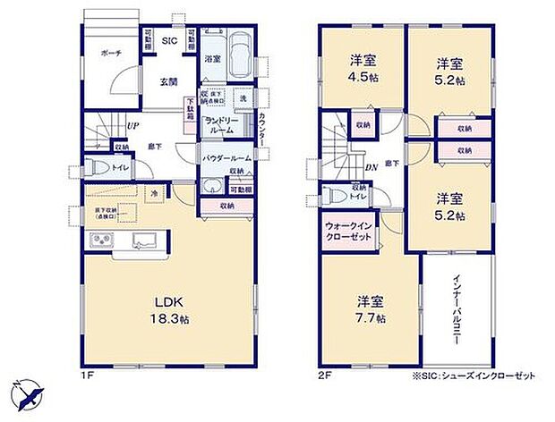 【4LDK】●SIC付きで玄関すっきり♪
●家族とのつながりを意識した見通しのいいリビングは会話が弾んでみんなを笑顔にします！
●増えがちな衣類やバッグなどを効率よく収納できるWIC！
