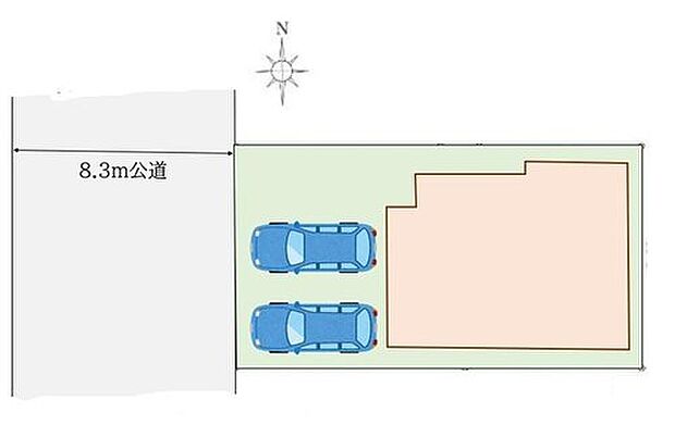 【全体区画図】閑静な住宅地☆カースペースは2台分ご用意。空いたスペースは駐輪場としてもお使いいただけます◎