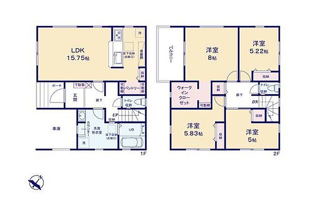 【4LDK】食品ストックやキッチン家電の収納に便利なキッチンパントリー完備♪
主寝室にはウォークインクローゼットを完備！増えがちな衣類やバッグなどを効率よく収納できます！