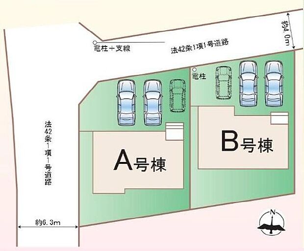 【全体区画図】閑静な住宅地☆カースペースは3台分ご用意。空いたスペースは駐輪場としてもお使いいただけます◎